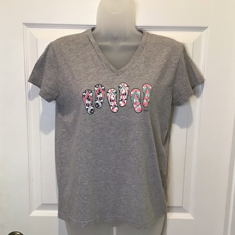 🎉Sale 🎉 Reebok Gray Flip Flop Short Sleeve T-Shirt Top Vacation Travel Sz Small